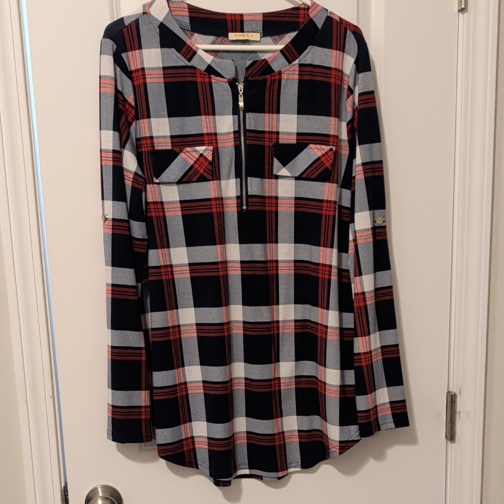 Baikea Women's Plaid Tunic Shirt
